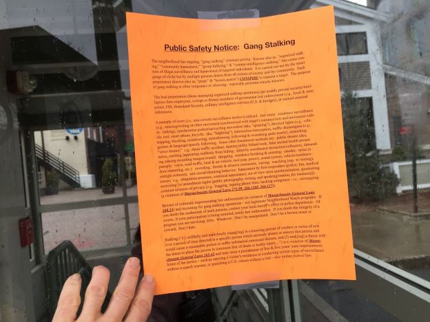 Public Safety Notice in Massachusetts aboutGang Stalking